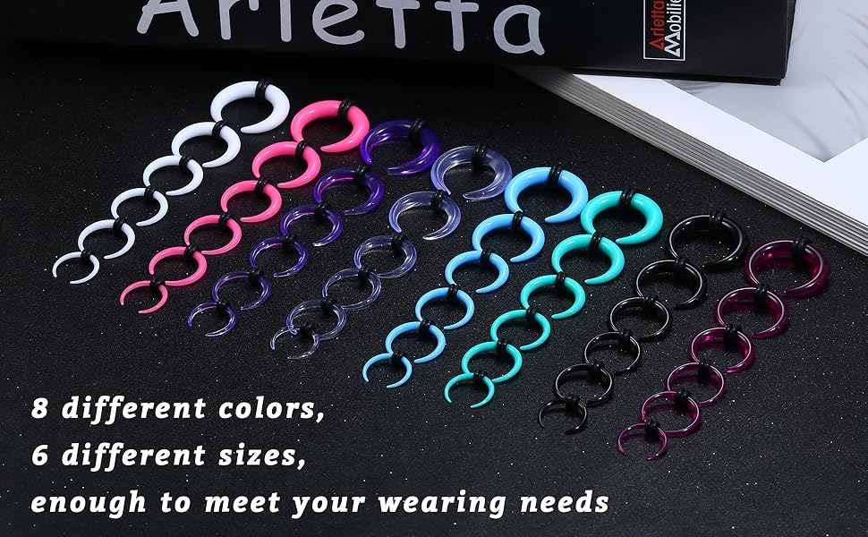 48Pcs Acrylic Septum Stretching Kit 14G 12G 10G 8G 6G 4G Septum Ring C Shape Buffalo Pincher Septum Gauge Kit Body Piercing Jewelry With Black O-Rings For Stretching Pierced Nose Ear Cartilage