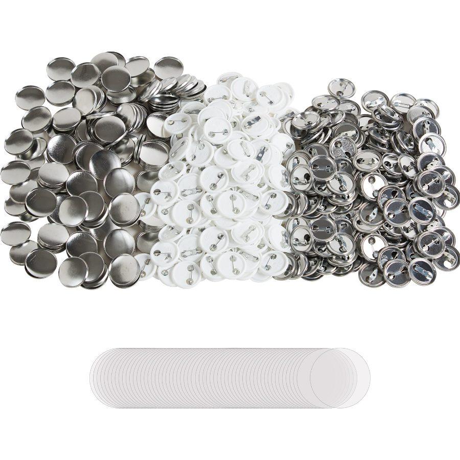 VEVOR 500 Sets 1 inch 25mm Pin Back Button Parts, DIY Round Button Badge Parts, Set Includes Metal Top, Plastic/Metal Button, Clear Film, and Blank Paper For Gifts Presents, Machine NOT Included