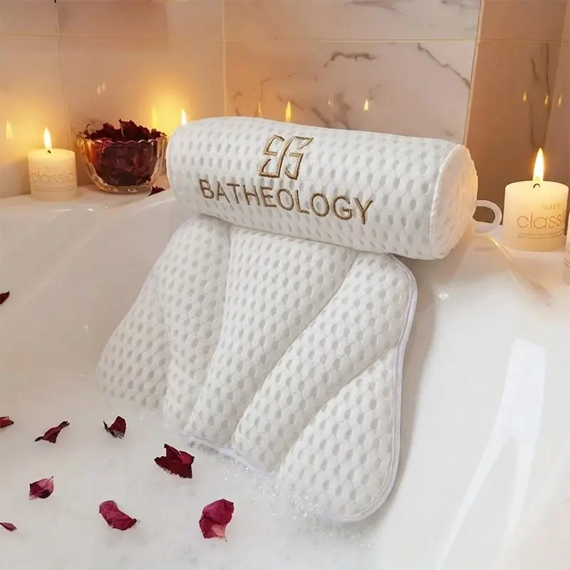 Bathtub Pillow with Anti-slip Suction Cup, 1 Count Bath Pillow for Neck & Back Support, Bathroom Accessories, Bathtub Accessories