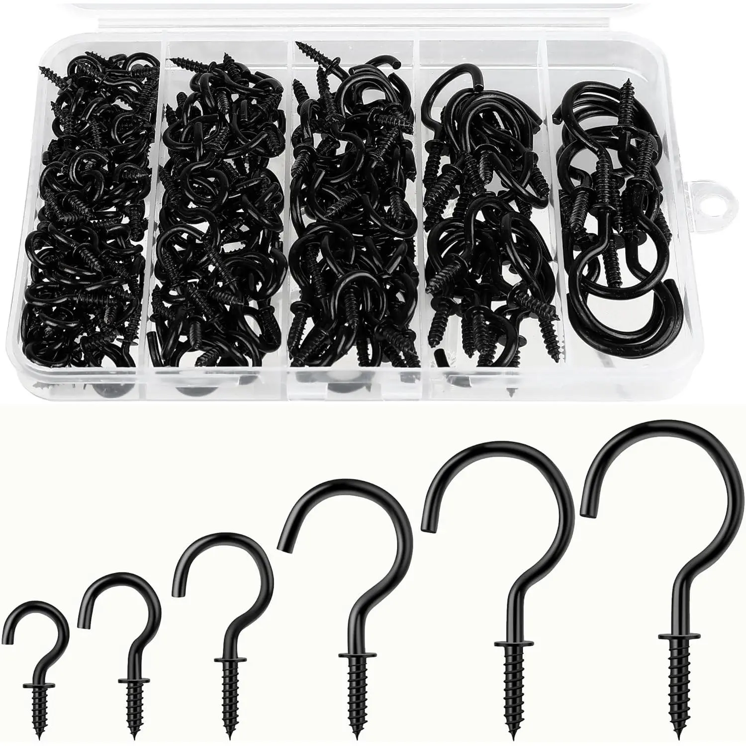 200 count Screw Hooks kit, 6 Sizes Vinyl Coated Ceilling Wall Cup Hook