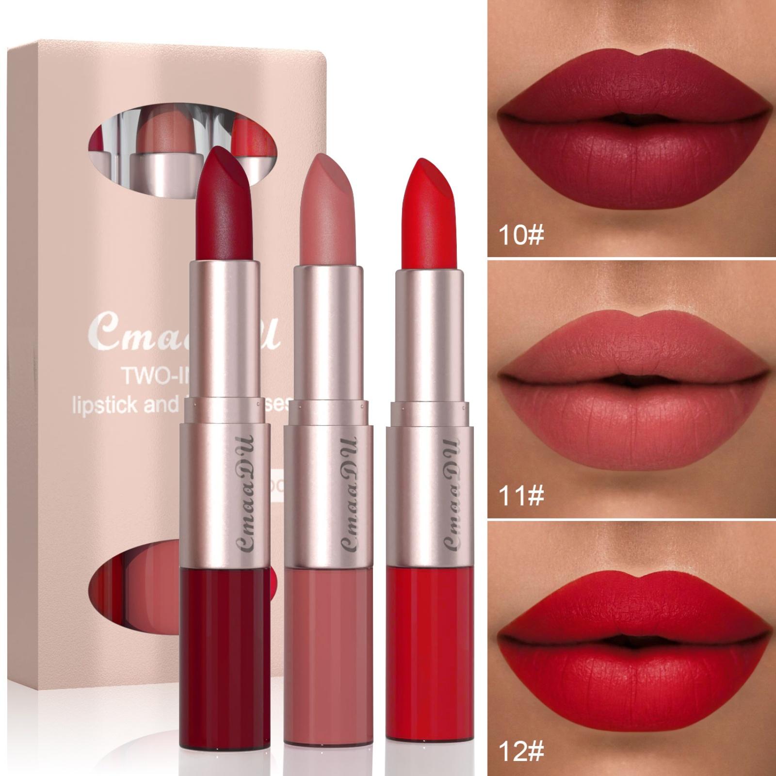 3pcs 2 In 1 Lipstick Lip Glossy Set Makeup Easy To Apply Matte Long Lasting Waterproof Double Ended Lipglossy Lipsticks Best Choice Cosmetic