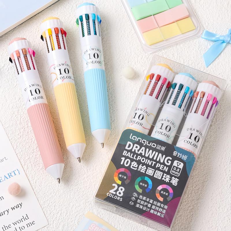 3/6 Pack Multicolor Pens, 28/60 Colors, 10-in-1 Colored Ballpoint Pen, Drawing Pens Set, 0.8mm Fine Point Smooth Writing, Retractable Ballpoint Pens for Office School Students Gifts, Colored Pens Set
