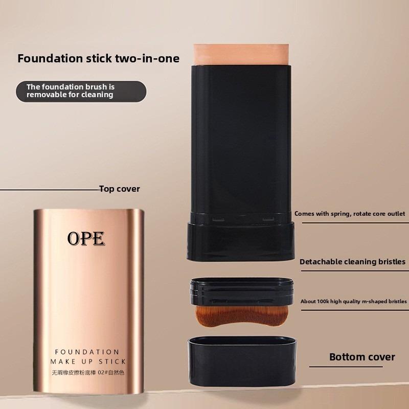 Double-Ended Moisturizing Makeup Foundation Stick with Brush, Full Coverage Concealer Cream, Natural Finish, Suitable for All Skin Types, Multiple Colors Available