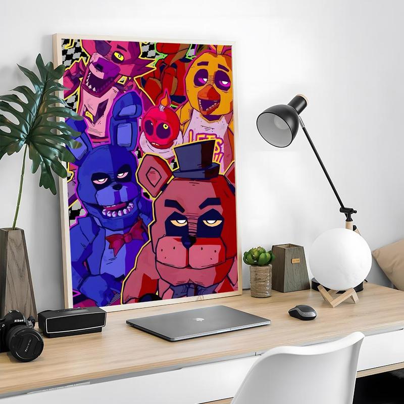 Game FnafFive-nights-At-Freddys Poster Sticky Waterproof Wall Art High Quality Print Unique Artwork Aesthetic Home Living Bedroom Decor Trendy Room Decoration Easy-To-Apply Gift Durable