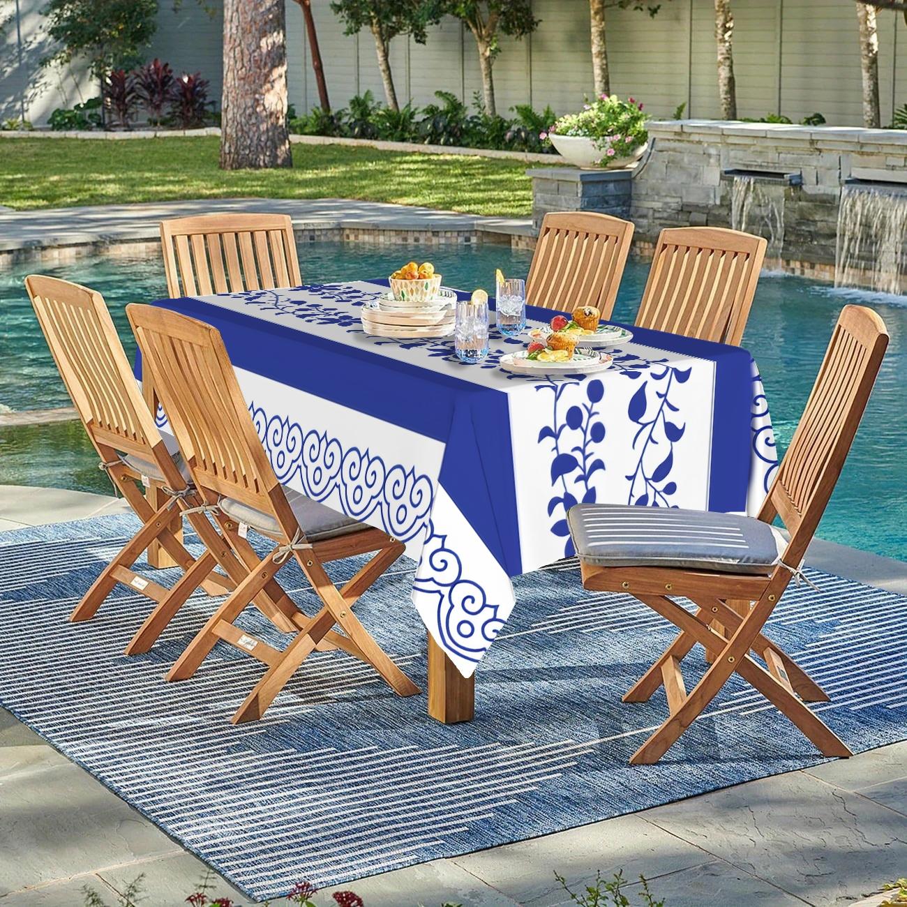 JIT 1pc 2D flat modern blue floral pattern rectangular tablecloth for dining table, kitchen, living room, and dining room, kitchen accessory, party, room & outdoor decorative tablecloth, a tablecloth gift for friends