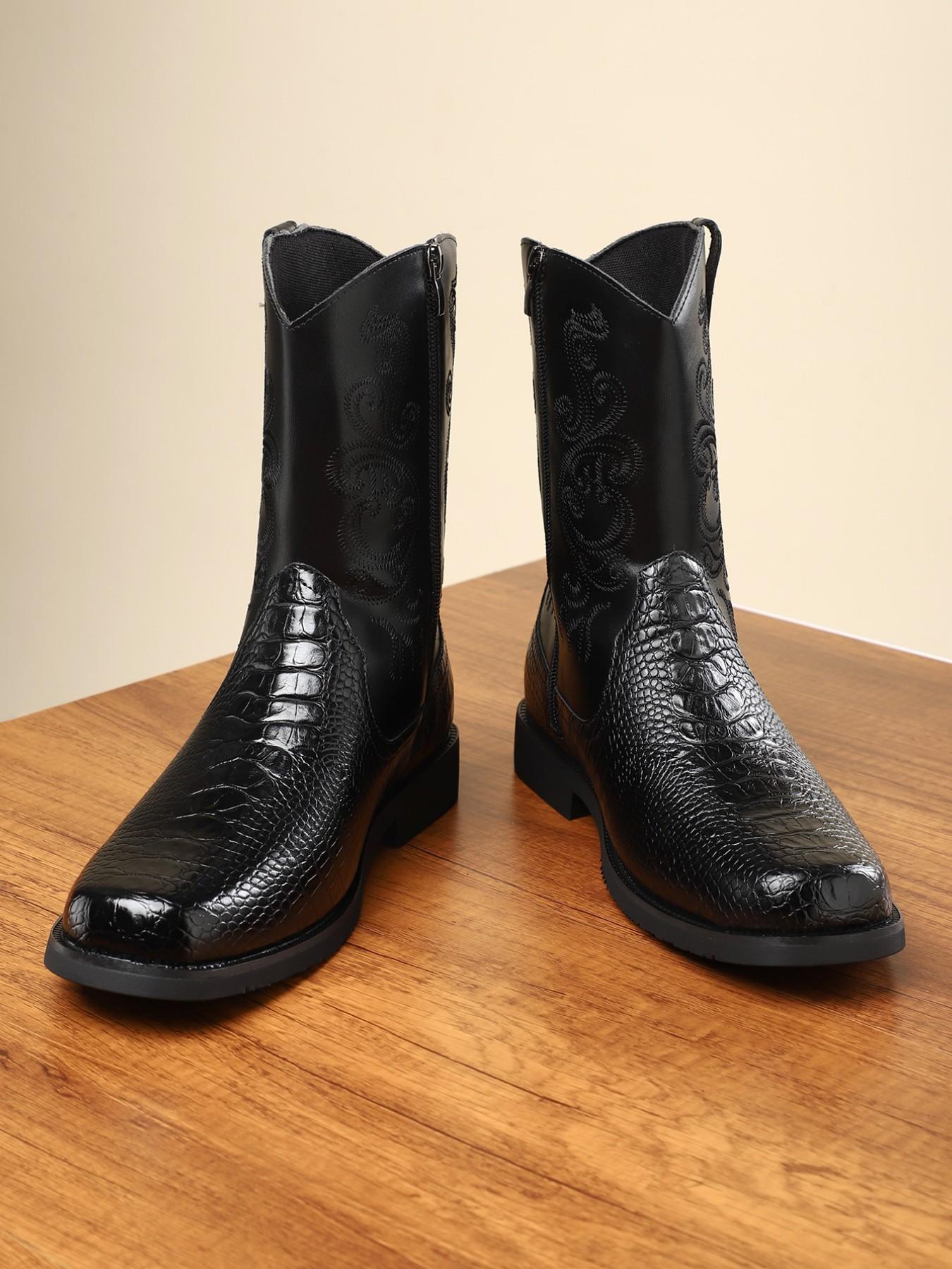 Men's Over-The-Knee Boots Business Casual Round Square Toe Rubber Sole Daily Office Wear, Comfortable and Stylish Footwear