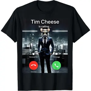 Men's Unisex Breathable Casual Short-Sleeve Style Piece "Tim Cheese Is Calling" Funny T-Shirt