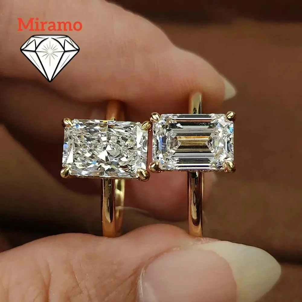 1/2/3ct Emerald Cut Solitaire Moissanite Diamond Engagement Ring with Certificate 925 Sterling Silver Wedding Ring for Women Men