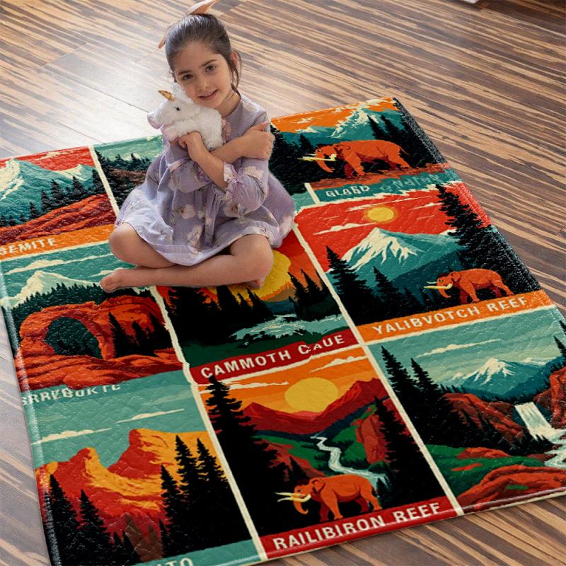 Vintage National Park Blanket Mammoth Cave Yosemite Grand Canyon Glacier Mountains Landscape Nature Print Cozy Throw for Outdoor Camping Hiking Adventure Lovers Perfect Christmas Thanksgiving Birthday Gift for Nature Enthusiasts and Travel Fans