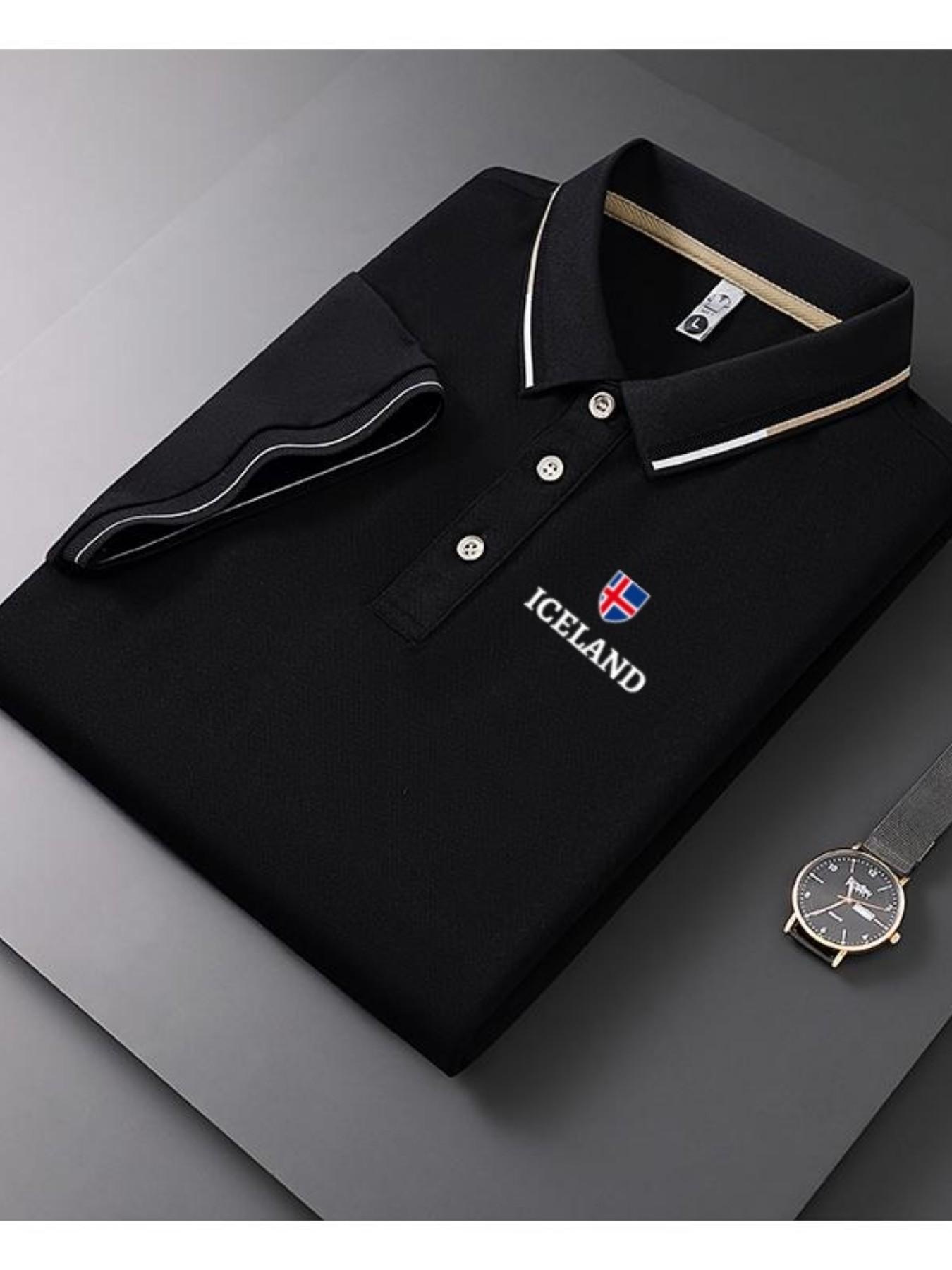 Men's Casual Summer Print T-Shirt with Iceland Flag, Fashion Short Sleeve Top, Geometric Design, Lightweight Breathable Polo Shirt