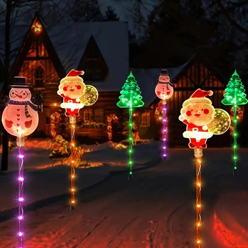 Solar Christmas Lights Outdoor Set, Auto On/off Lawn Garden Yard Decorations, Santa Snowman Tree Designs, Ground Stake Holiday Lighting, Waterproof Tree Light