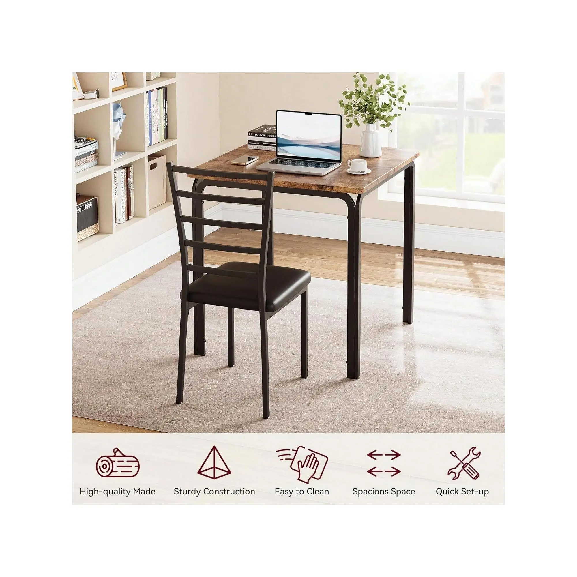 GARVEE 3-Piece Small Space Dining Table Set - Multicolor, One Size Square Table, 2 Chairs, Multi-position Sturdy Furniture Set, 550 lbs Capacity, for 2 People, Afternoon Tea, Assembly Required, Kitchen & Dining Room Use