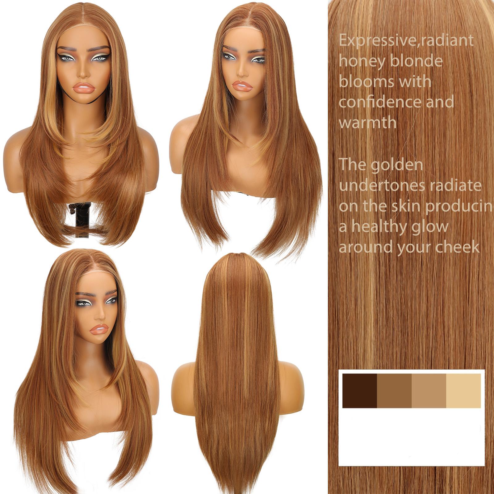 [AISI HAIR]26inch Wear  Wigs Pre Plucked Pre Cut for Beginners Honey Blonde with Chestunt brown Synthetic Lace Front Wigs For Woman Long layered straight Wigs with bangs  middle part wig 26 Inch
