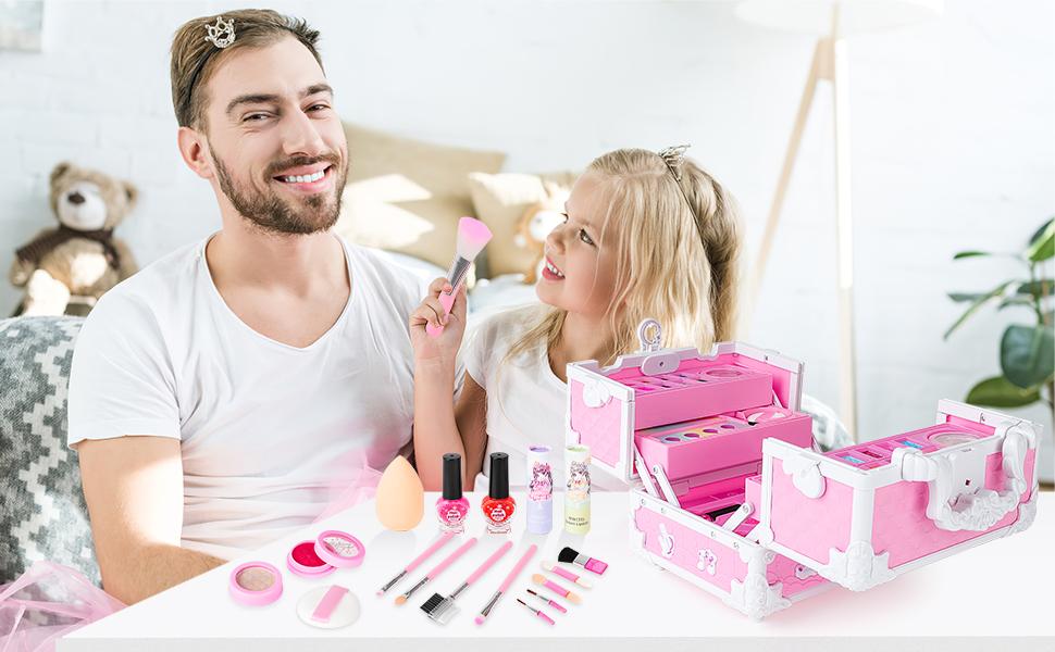 Pretend Play Makeup Kit,Washable Makeup Kit with Unicorn Bag,Make Up Kit for Christmas Birthday Gifts