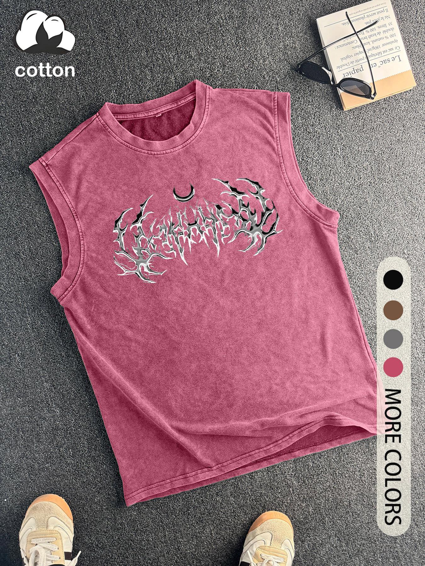 Men's Vintage Graphic Round Neck Tank Top, Regular Fit Casual Sleeveless Top for Summer, Men's Clothes for Daily Wear