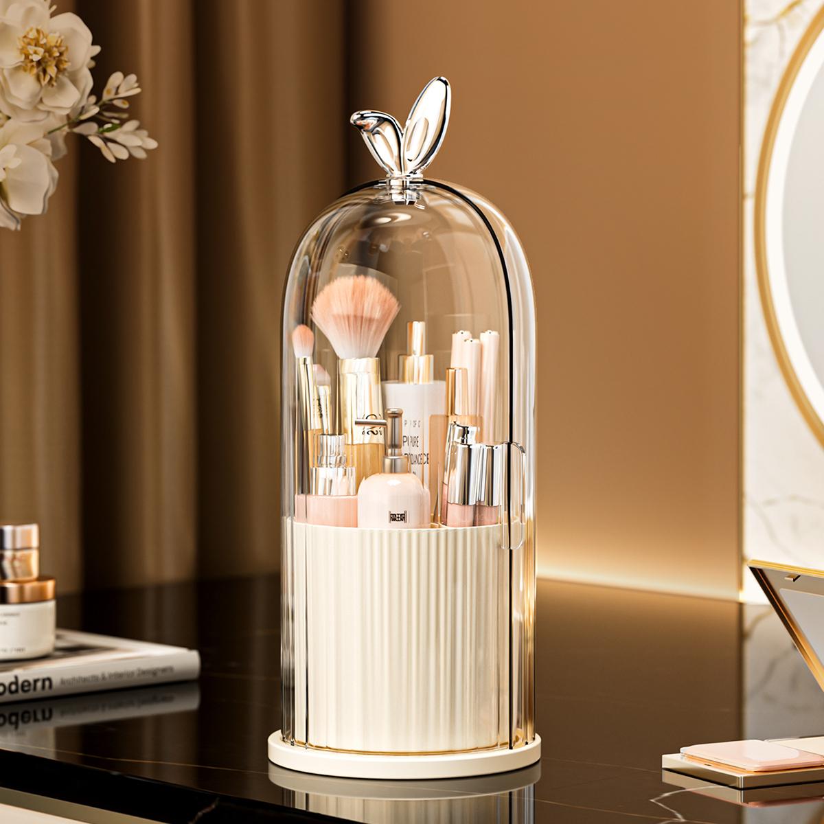 Makeup Brush Storage Box, 1 Count 360 Degree Rotatable Dustproof Makeup Brush Holder with Lid, Durable Storage Organizer, Cosmetic Organizer for Bedroom Bathroom Salon Hotel