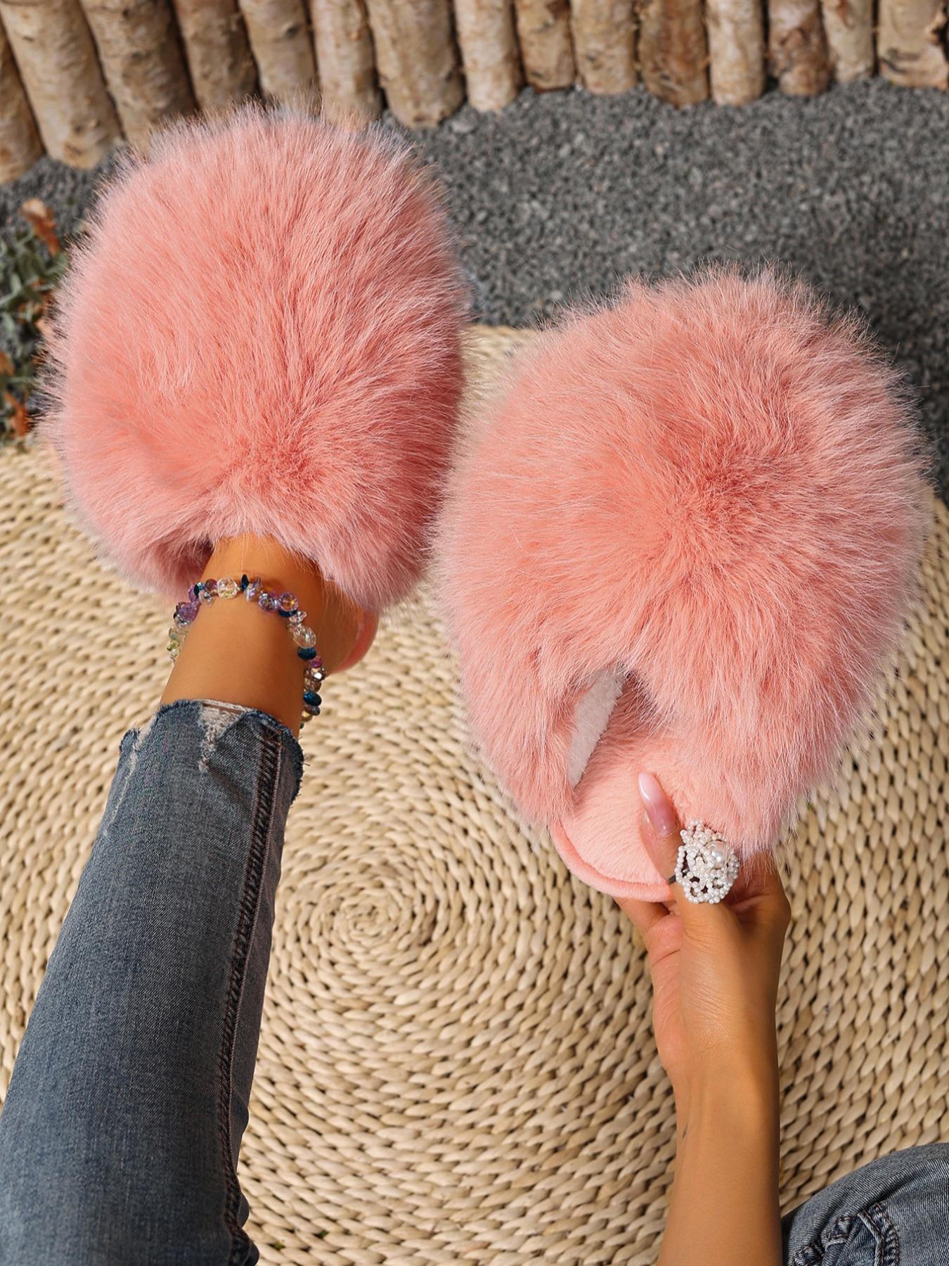 Women's Plush Slippers, 24 Colors, Soft Textile Upper, Rubber Sole, All Seasons, Warm and Comfortable, Fashion Home Shoes