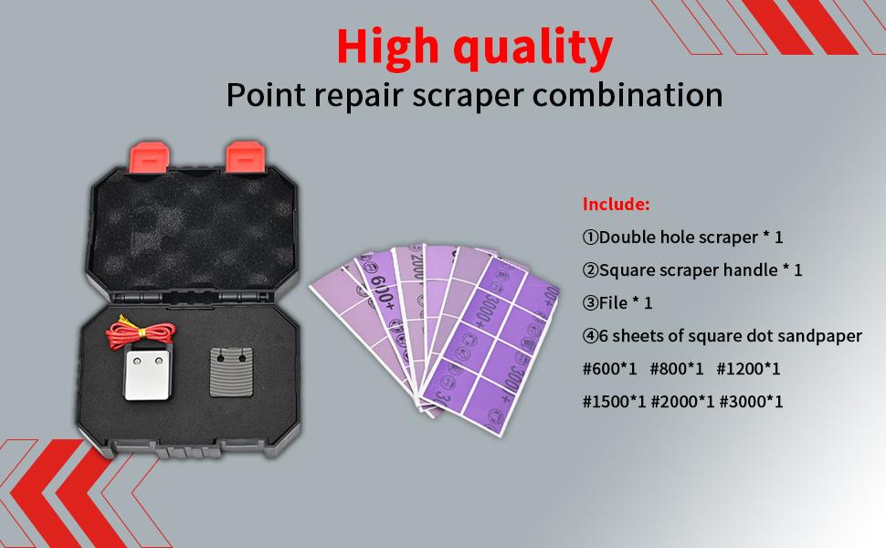 Automobile Spray Paint Point Repair Scraper Kit - Tungsten Carbide Scraper + File + Removable Handle + 6 Grit Sandpapers (P600, P800, P1200, P1500, P2000, P3000) for Car Scratch, Stain Removal | Car Body Denibbing, Edge Banding, Spot Repair Tool Set Automobile Spray Paint Point Repair Scraper Kit - Tungsten Carbide Scraper + File + Removable Handle + 6 Grit Sandpapers (P600, P800, P1200, P1500, P2000, P3000) for Car Scratch, Stain Removal | Car Body Denibbing, Edge Banding, Spot Repair Tool Set