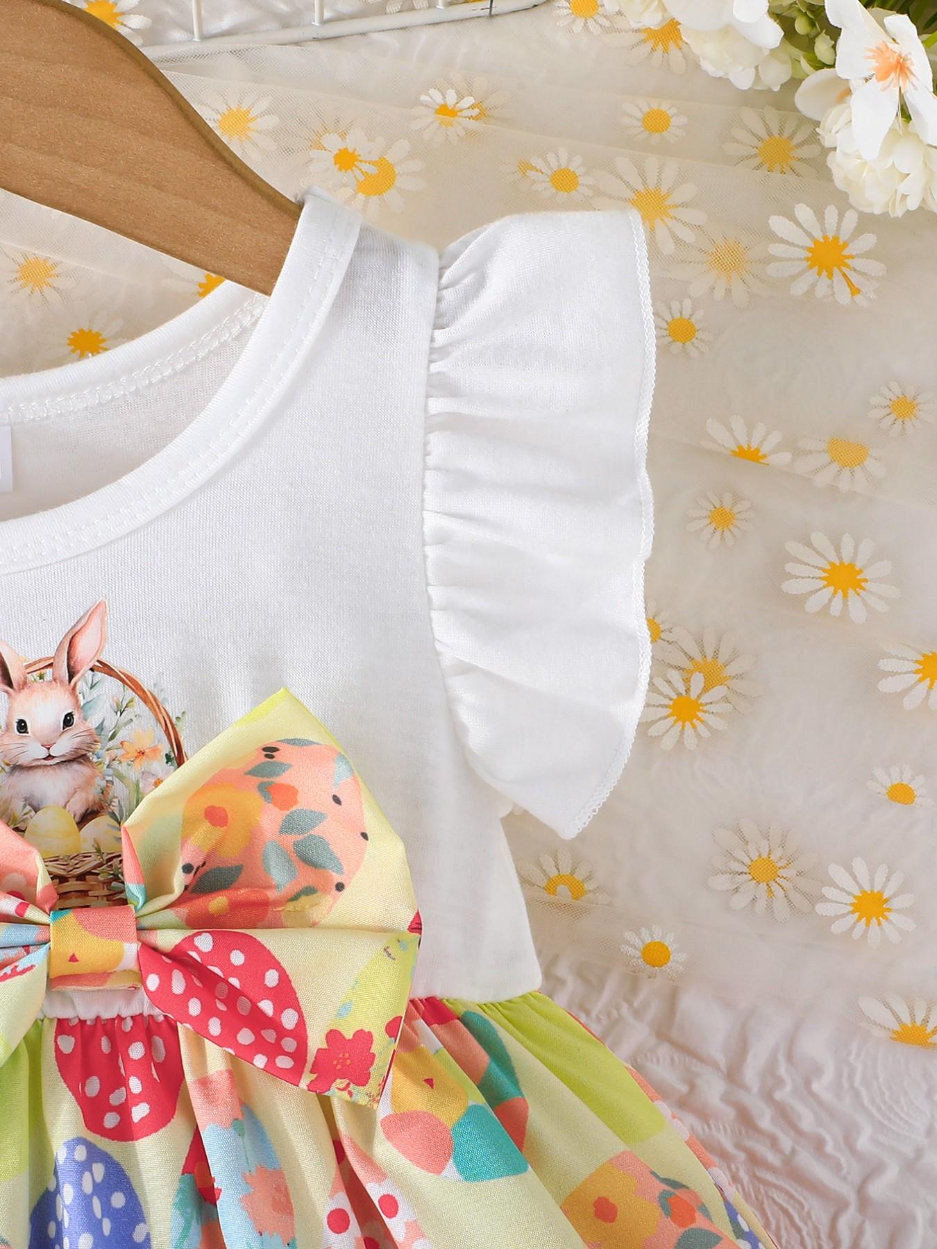 Super Cute Easter Dress for Baby Girls 🌸 Ruffled Sleeve Toddler Outfit with Bunny & Egg Prints | Adorable Summer Baby Clothes Exclusively for Little Princesses