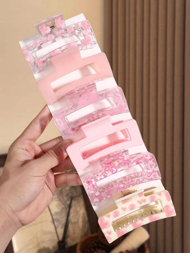 Large Sweet & Chic Pink Rectangular Hair Claw Clip, Strong Grip, Minimalist Daily Women's Hair Accessory, Suitable For Thick/Thin Hair, Elegant & Cute Casual Street Style, Suitable For Spring, Summer, Autumn, Winter, Hair Clips