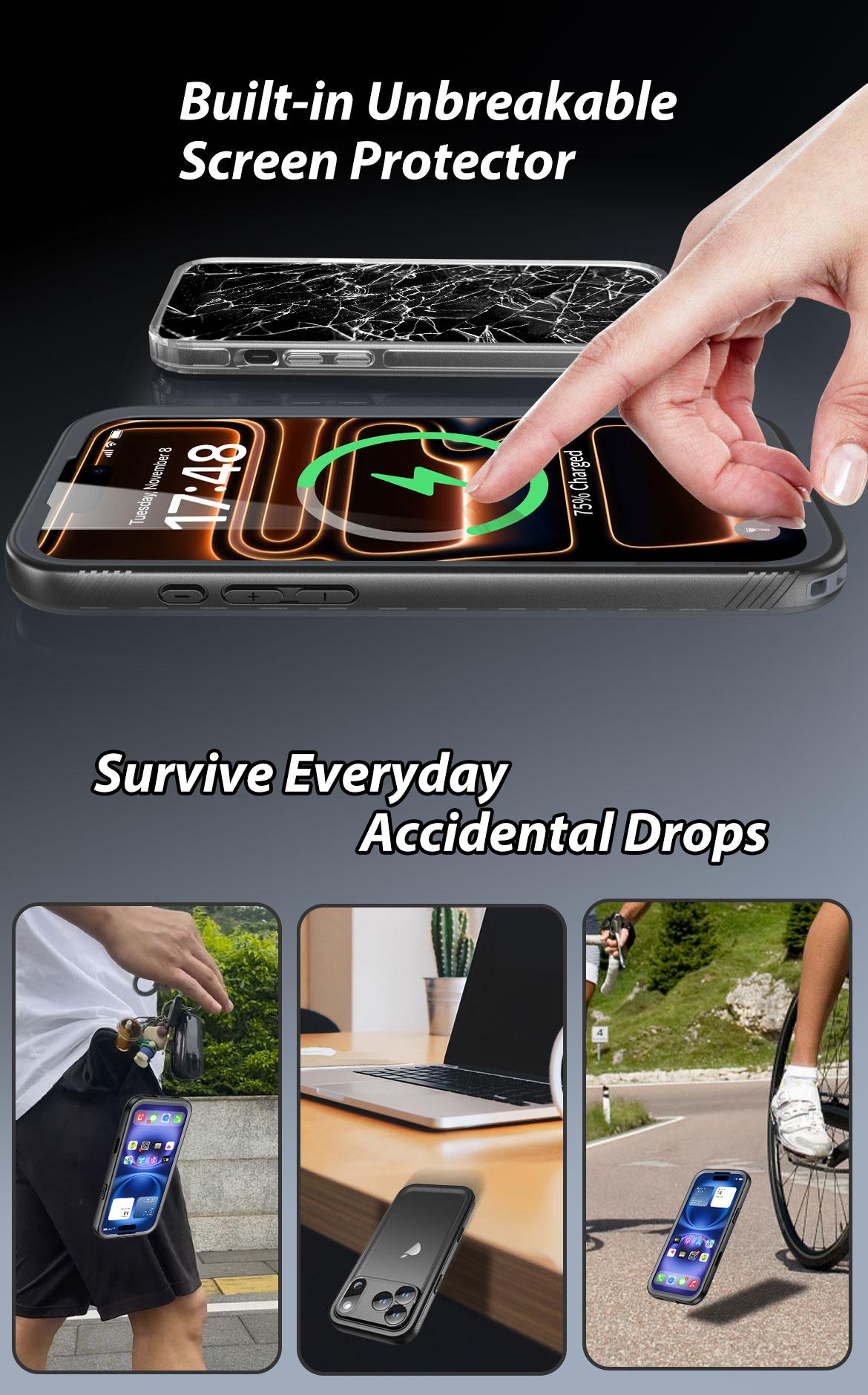 [3-in-1] SPORTLINK Phone Case | Built in Screen & Camera Lens Protector for iPhone 17/16/15/14/13/12/11 & Samsung S24/S25Ultra | MagSafe Charging |  | Waterproof & Shockproof | For Beach, Underwater, Travel, Camping, Summer, Everyday, 2026 Spring