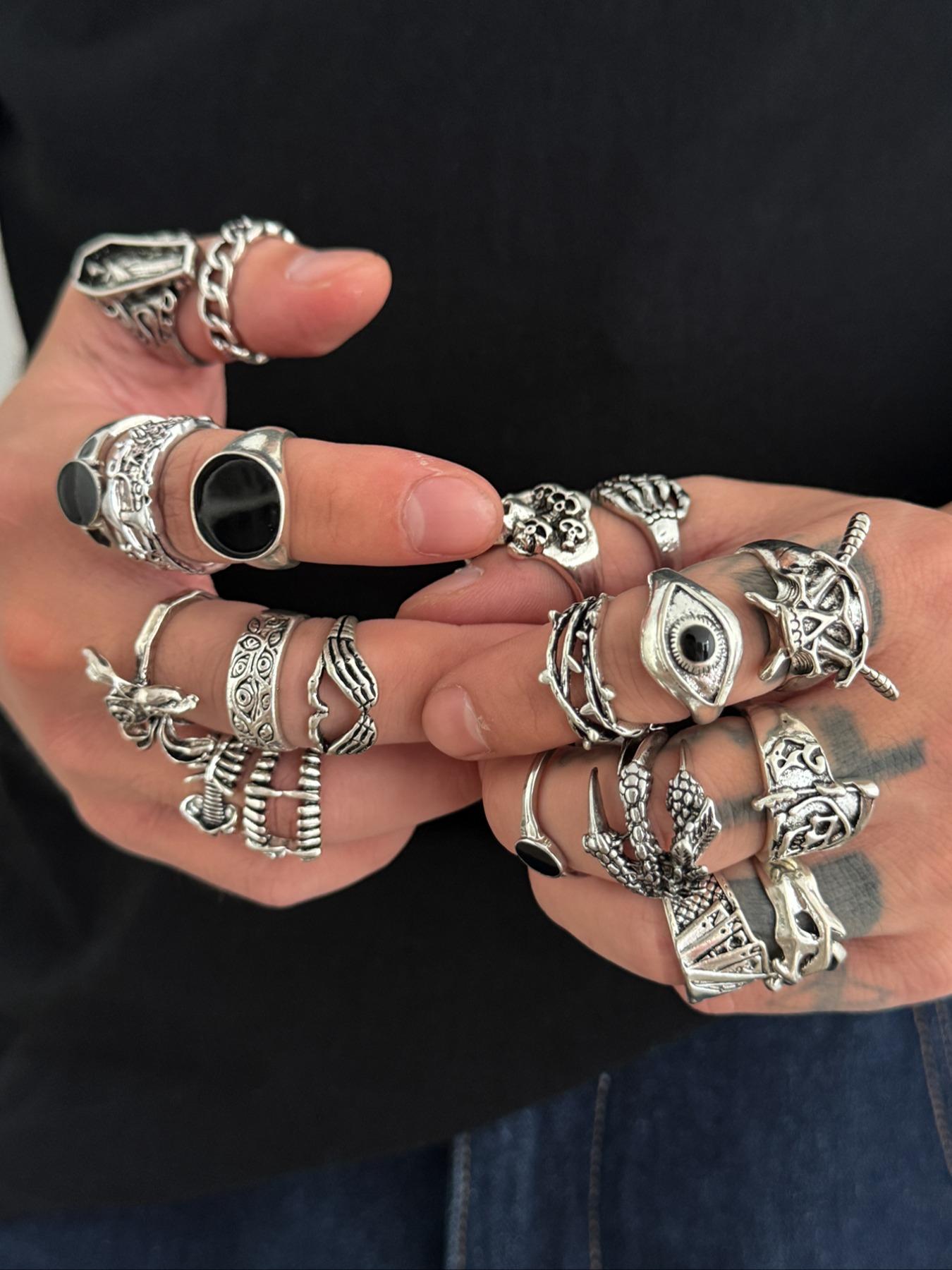 20 Piece Vintage Spider Skull Ring Set, Dark Punk Joint Rings, Dark Aesthetic Rings, Holiday Gift, Street Style Charm Jewelry, Witchy Jewelry, All Seasons