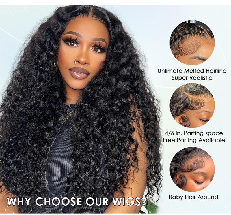 Pizazz Hair 13x6 /13x5 Deep Wave Lace Front Wigs Human Hair Deep Part Curly Lace Front Wigs Human Hair Pre Plucked HD Transparent Lace Frontal Wig Pre Plucked with Baby Hair