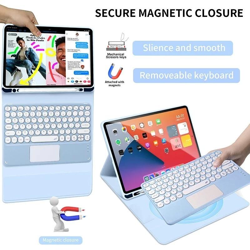 Free Mouse Touchpad Keyboard for iPad Tablet 10.2 7 8 9th Pro 10.5 Air 3 Foldable Protection Case, iPad Cover with Keyboard, PU Leather Smart Cover for 10.9 Inch 10th Gen, iPad Accessories