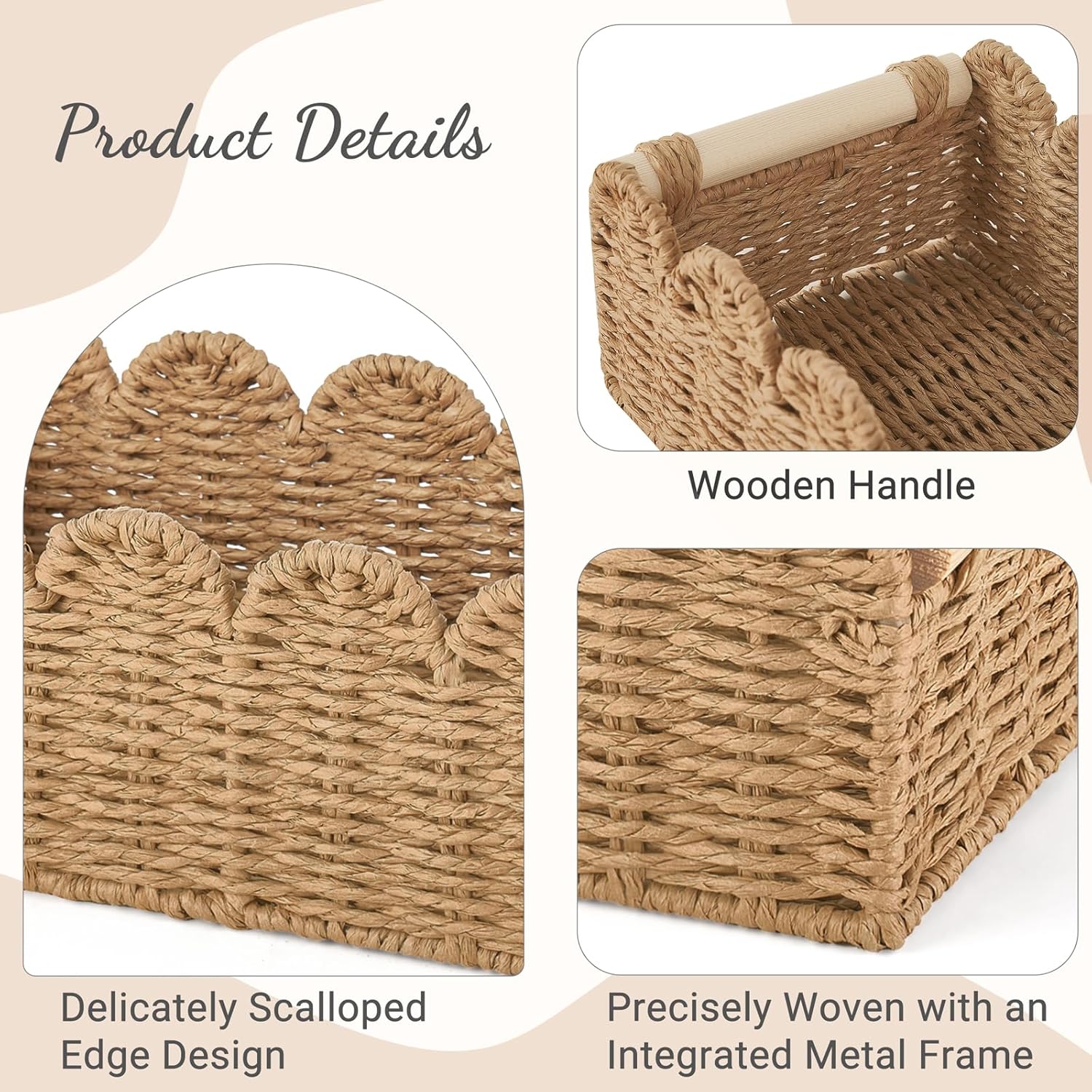 Toilet Paper Storage Basket 2 Pack Bathroom Scalloped  Basket