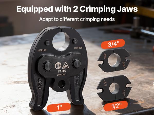 VEVOR Cordless Mini Press Tool, 18V Electric Pipe Crimping Tool for 1/2, 3/4, 1 PEX Pipe Copper Rings, PEX Press Tool Kit with 2pcs Battery, Fast Charger Carrying Case - Meet ASTM F1807 Standard