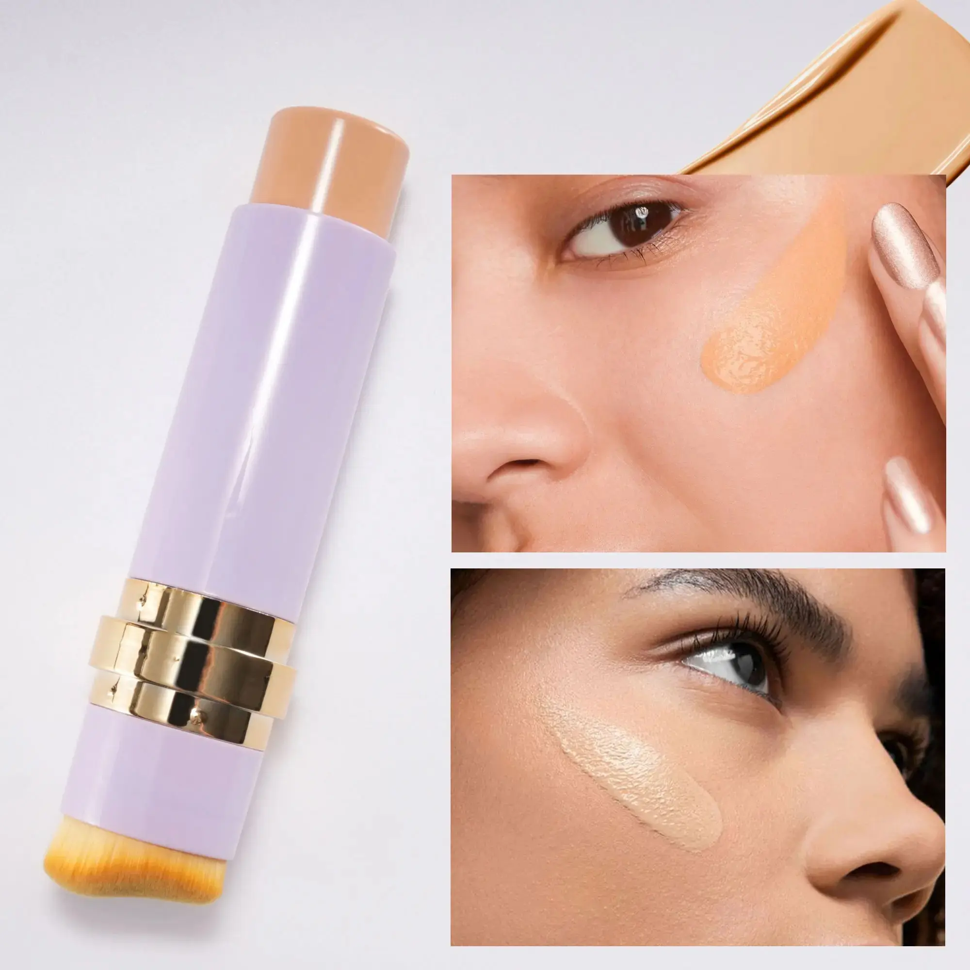 3Q BEAUTY 2-in-1 Solid Concealer & Foundation Stick with Brush - Moisturizing, Unscented, Full Coverage, Alcohol-Free Cosmetic for Adults' Flawless Base, Any Skin Type, Uneven Tone Correction