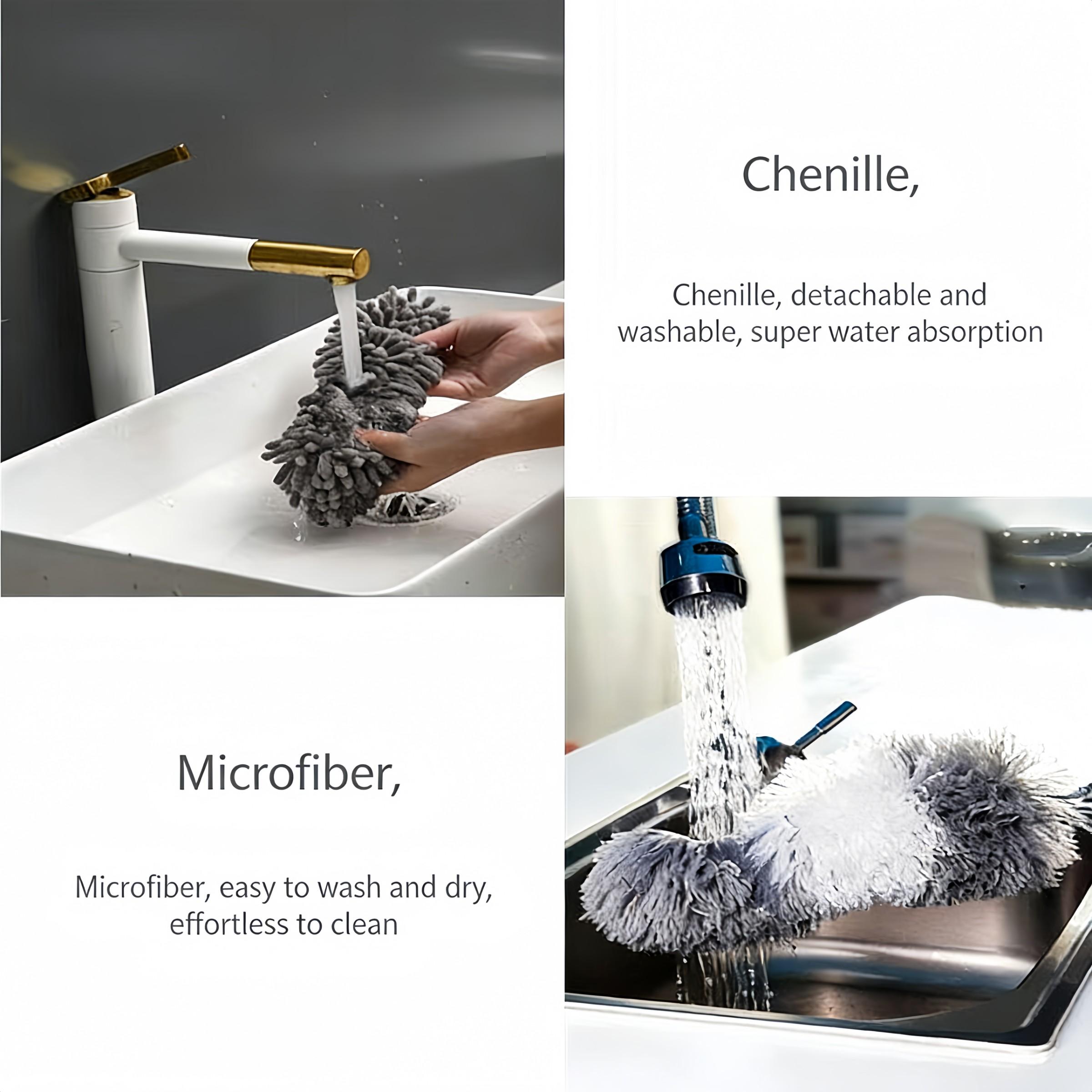 Extendable Dust Brush Household Cleaning Tool, Long Handle Crevice Cleaner, Static Adsorption No Dust, Bendable Detachable Washable Feather Duster