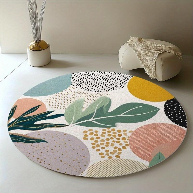 1pc Round Rug 850g/m² Abstract Design Velvet Material, Living Room/bathroom/nursery/camping/yoga Mat, Indoor Outdoor Use, Natural Style