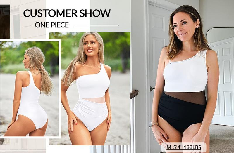 Yonique Women One Piece One Shoulder Swimsuit Tummy Control Bathing Suit Mesh Swimwear
