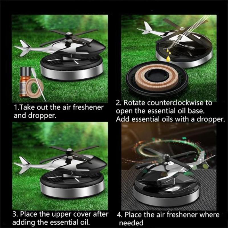 Solar-Powered Car Air Freshener, Rotating Helicopter Aromatherapy Diffuser, Aircraft Aluminum Indoor Decor, Car and Home Diffuser