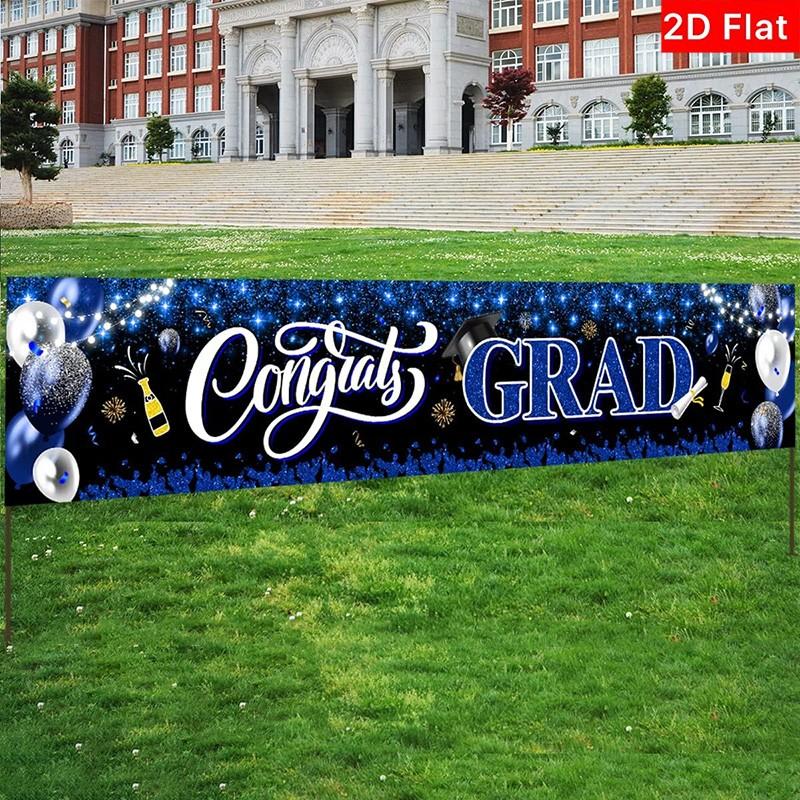 2D Flat Banner for 2026 Graduation Season, Blue, No Power Needed, Ideal for Graduation Party Decorations, Pull Flag Banner