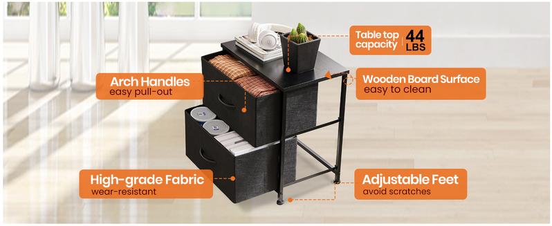 Nightstand Small Dresser with 2 Fabric Drawers Side Bedroom End Table Kids Bedside Storage Furniture for 20" Tall Night Stand for Closet, Entryway, College Dorm