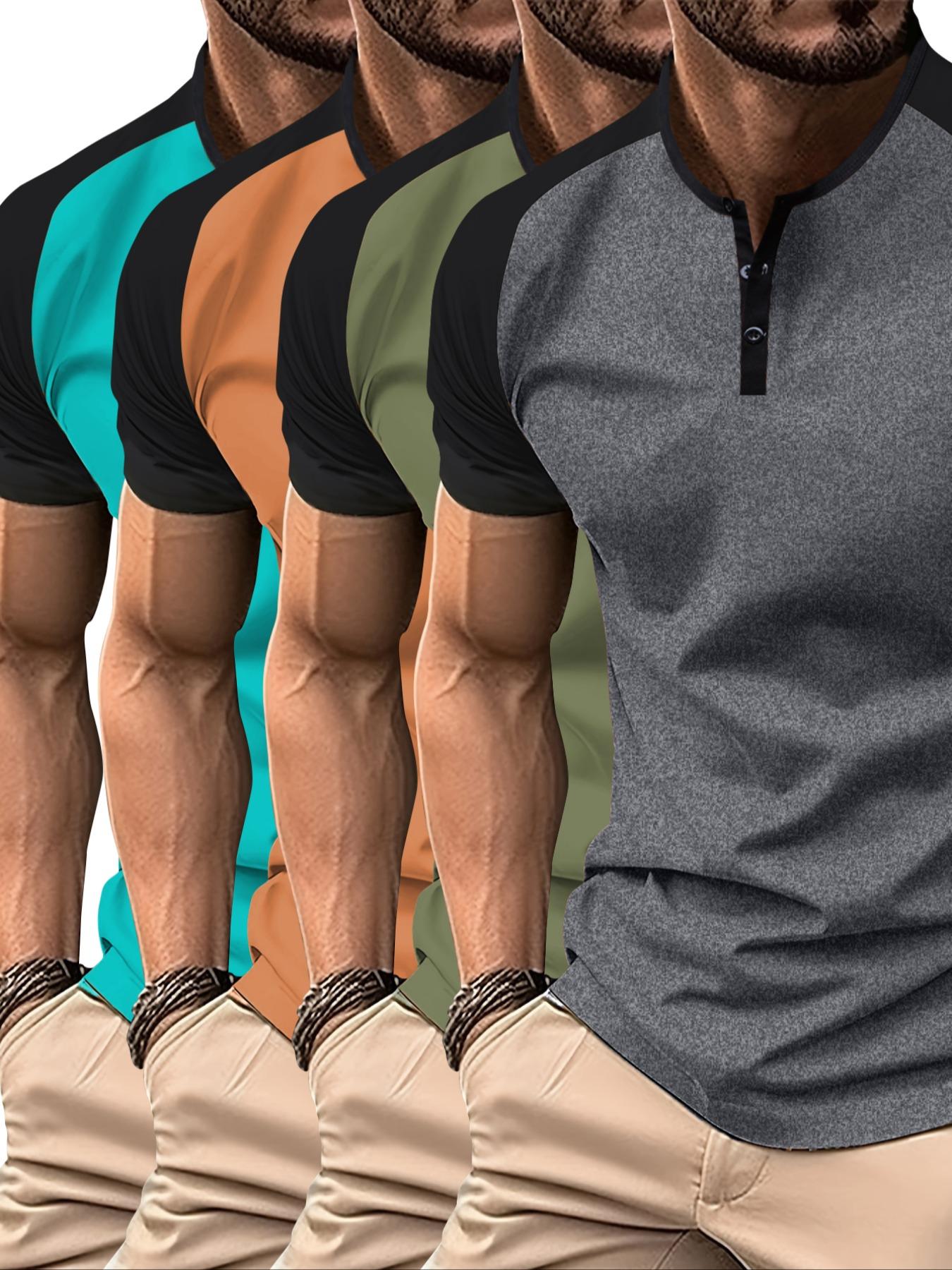 Men's Colorblock Raglan Sleeve Polo Shirt, Regular Fit Casual Streetwear Short Sleeve Round Neck Top, Men's Clothes for Daily Wear, Mens Clothing