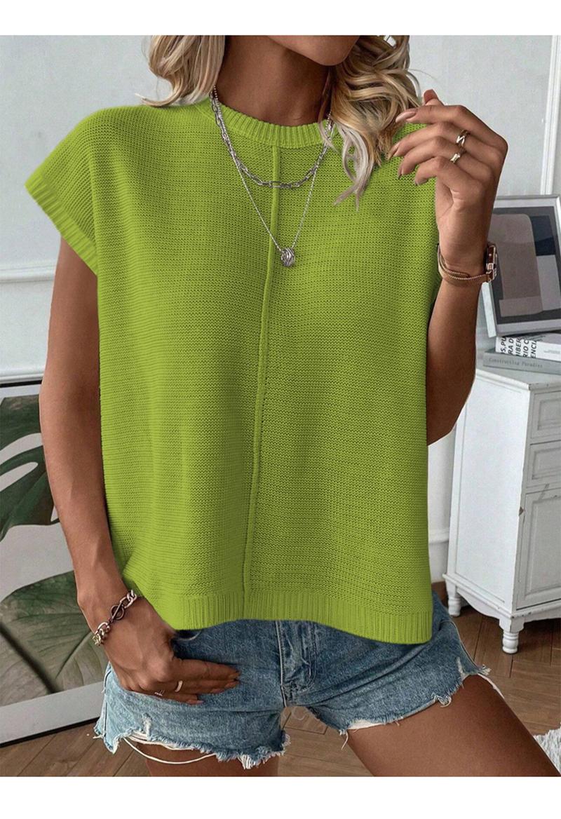Spring Summer Elegant Versatile Knit Top, French Commute Casual Women's Round Neck Plain Hollow Out Loose T-Shirt