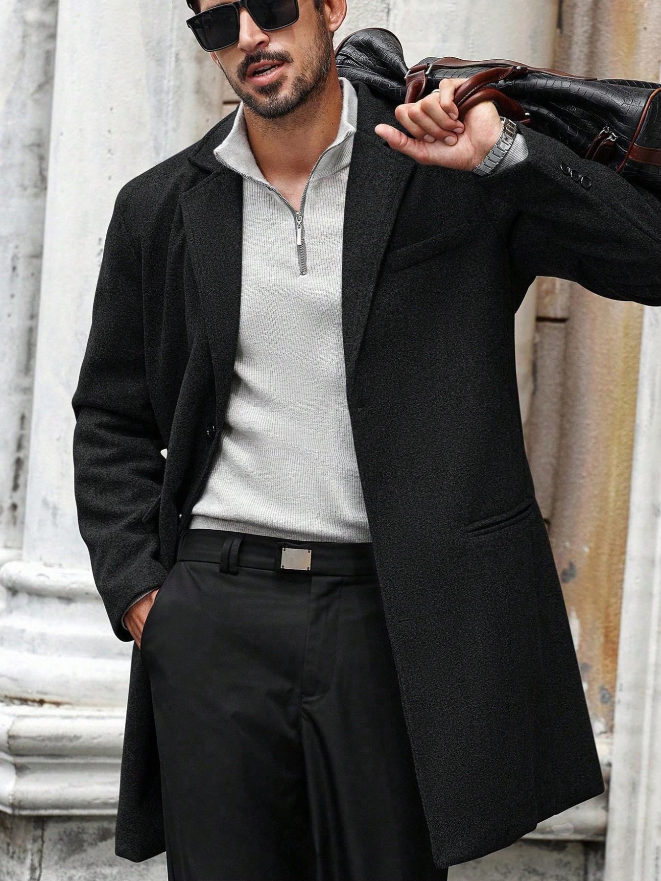 Men's long coat in a wool-blend fabric; a sophisticated, cold-weather staple for autumn and winter. Featuring a minimalist, classic design and a relaxed fit that flatters all body types.