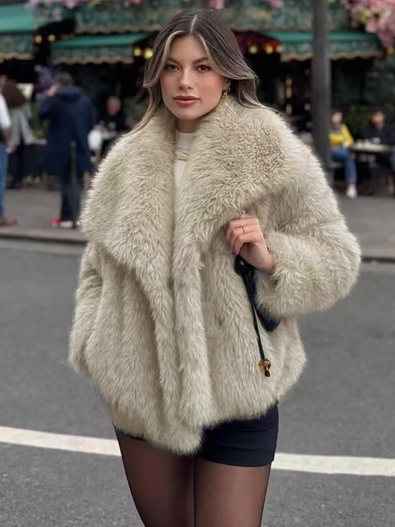 Women's Solid Color Faux Fur Fuzzy Jacket, Casual Long Sleeve Collared Fuzzy Coat for Fall & Winter, Warm Women's Clothing for Daily Wear, Everyday Cute Tops