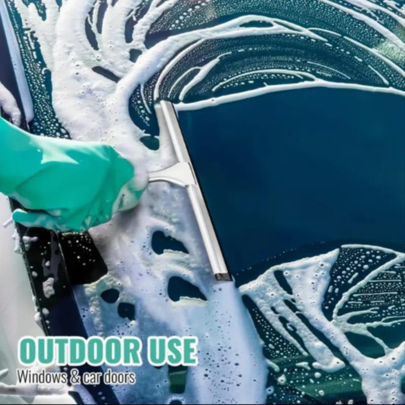 Stainless Steel Multi-Purpose Shower Squeegee, Replaceable Rubber Blade, Handheld Glass Cleaner, Durable Home Cleaning Tool, Squeegee Drying