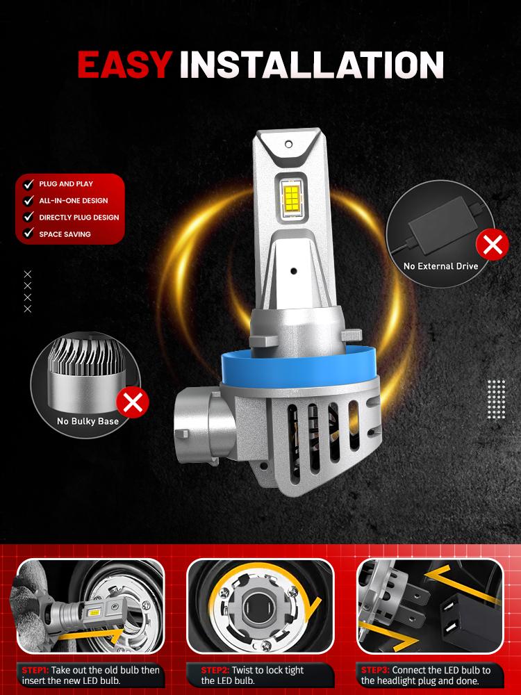 2pcs H1 H7 H4 H11 9005 HB3 9006 HB4 LED Headlight Bulb 50000LM Super Bright CANBUS Led Automobile Lamps Plug And Play Turbo Fan Diode Car Lights 6000K 12V