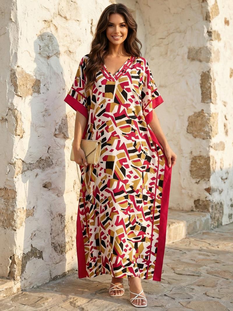 Leopard-Print Soft Kaftan for Woman, Boho Casual Kaftan, Casual Fashion Beach Long Dress, Bohemian Cover-Up for Vacations, Parties and Daily Wear