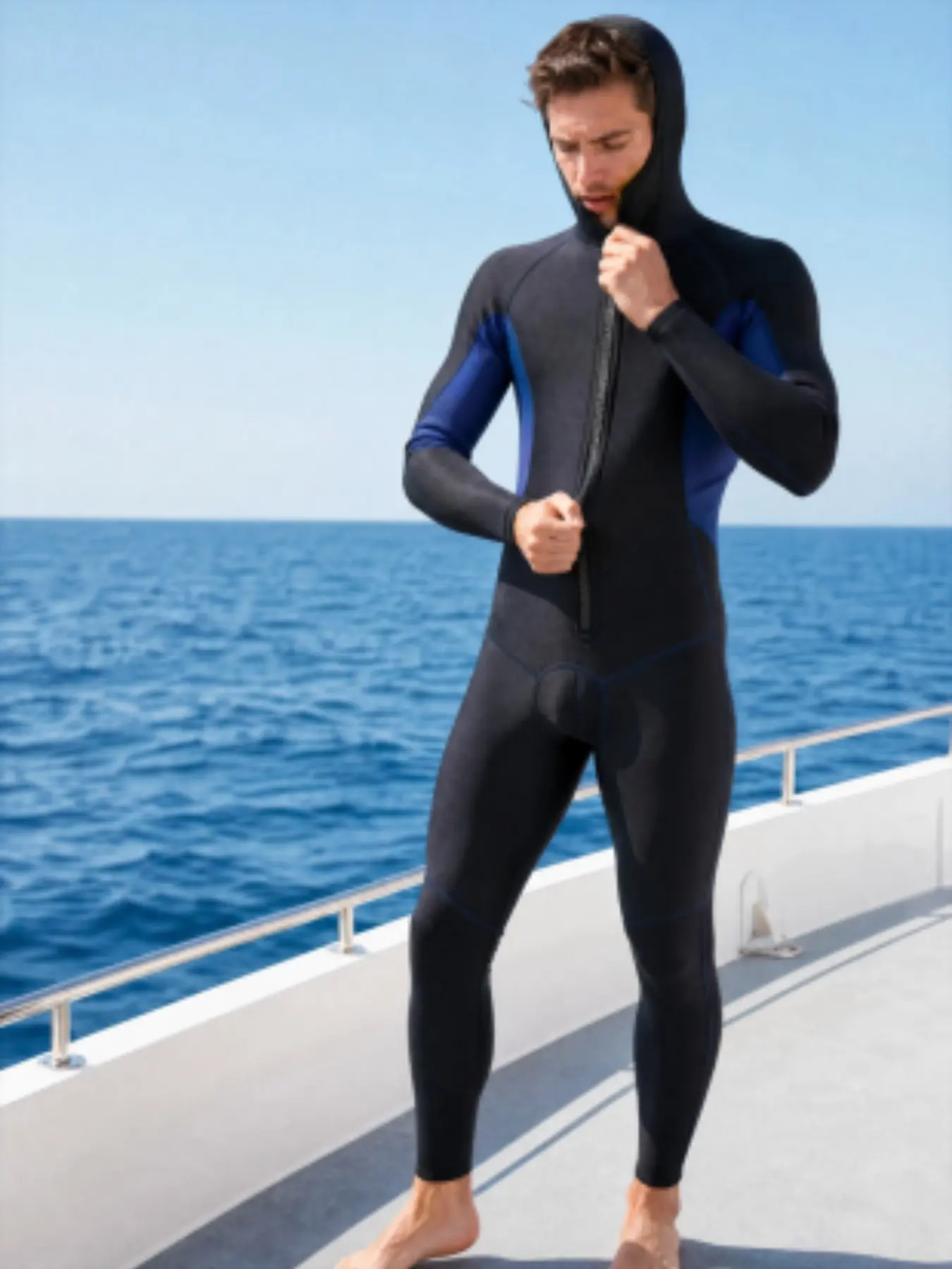 New 3mm Unisex Wetsuit with Hood, 3mm Wet Suit for Men and Women, Snorkeling Surfing Fishing, Long Sleeve Pants, Free Swim