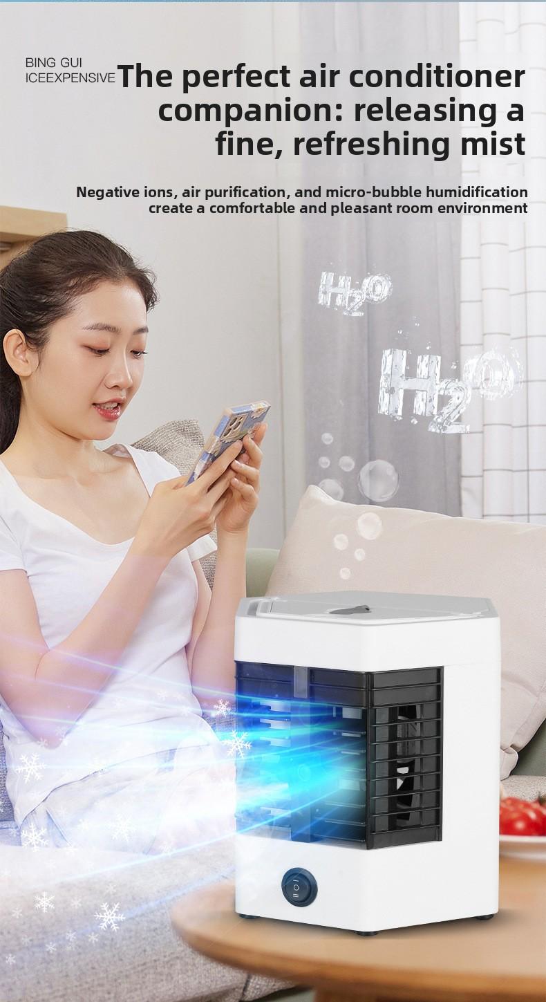 USB Powered Mini Air Cooler - Quiet Operation Home Appliance with Adapter, Mist Cooling, Fine Atomization Spray, Humidity Boost, 17x17x17 cm Compact Form, Tabletop Cooling Sleep Aid for Hot Weather
