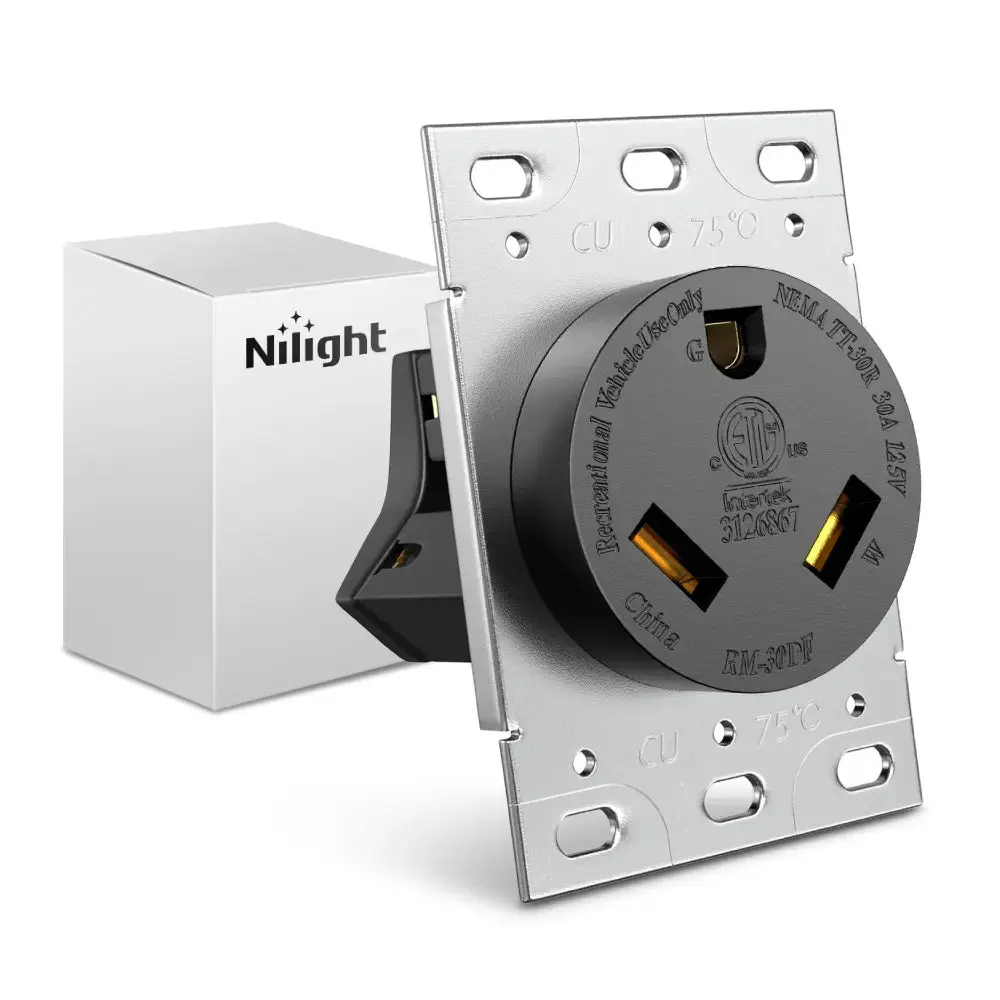 Nilight 30-Amp Heavy Duty Flush & Wall Mount Power Outlet Panel - Galvanized Steel, Grounded Socket, High-Power Plug, Colored Terminals, 30A 125V Max for RVs, Travel Trailers