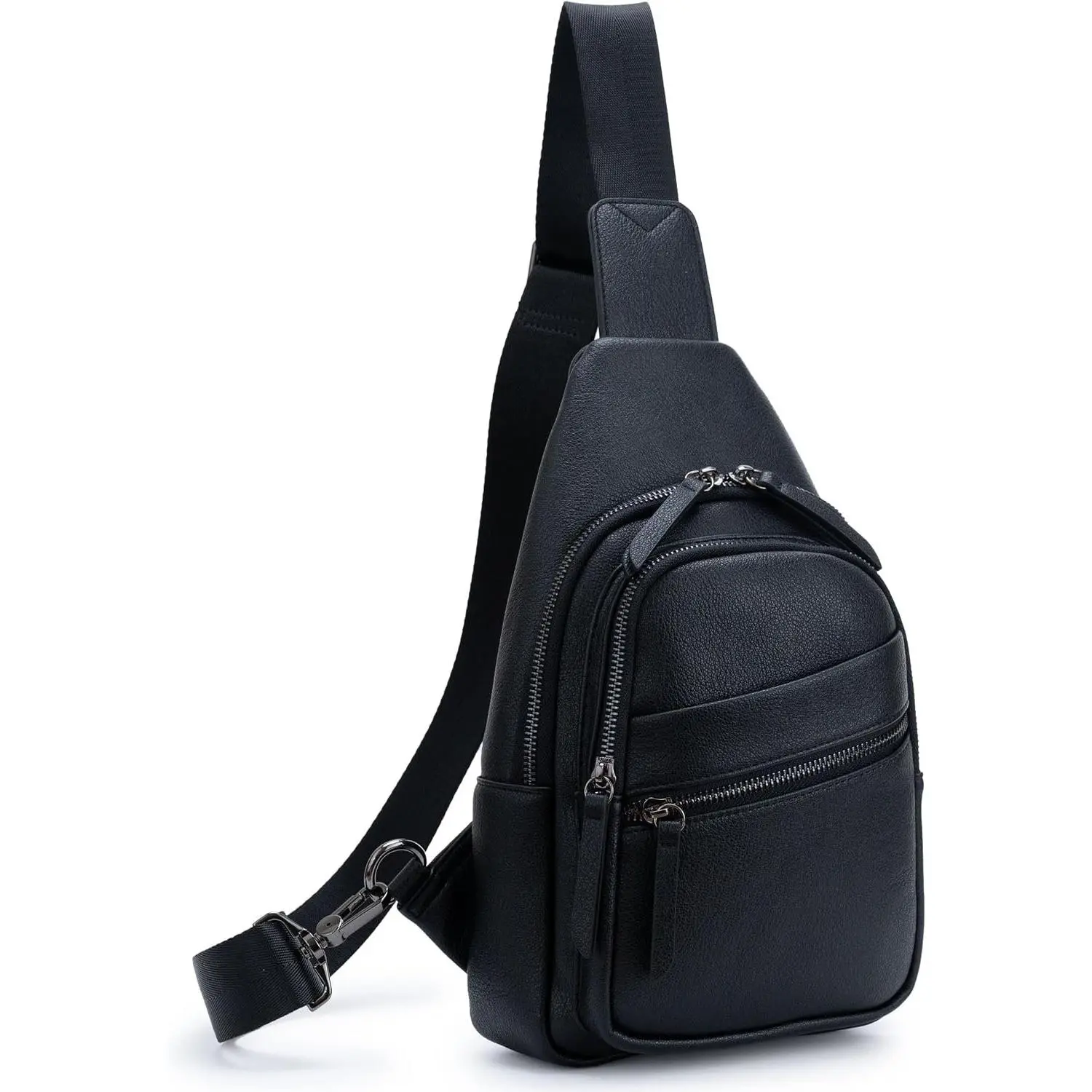 Large Sling Bag for Women Crossbody Purse Leather Fashionable Trendy Chest Bag for Travel, Fanny Pack (Black)