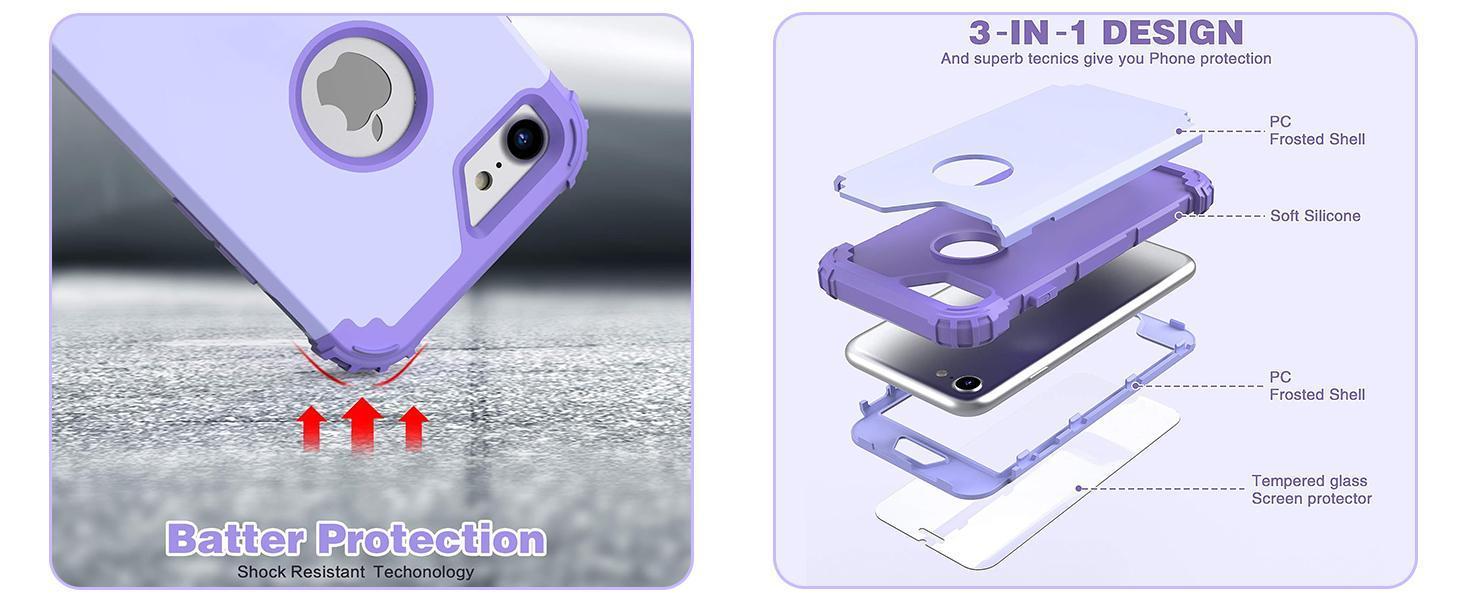 IDweel for iPhone 8 Case & for iPhone 7 Case with Screen Protector (Tempered Glass),3 in 1 Shockproof Hybrid Heavy Duty Hard PC Cover Soft Silicone Sturdy Bumper Full Body Sturdy Case, Purple IDweel for iPhone 8 Case & for iPhone 7 Case with Screen Protector (Tempered Glass),3 in 1 Shockproof Hybrid Heavy Duty Hard PC Cover Soft Silicone Sturdy Bumper Full Body Sturdy Case, Purple
