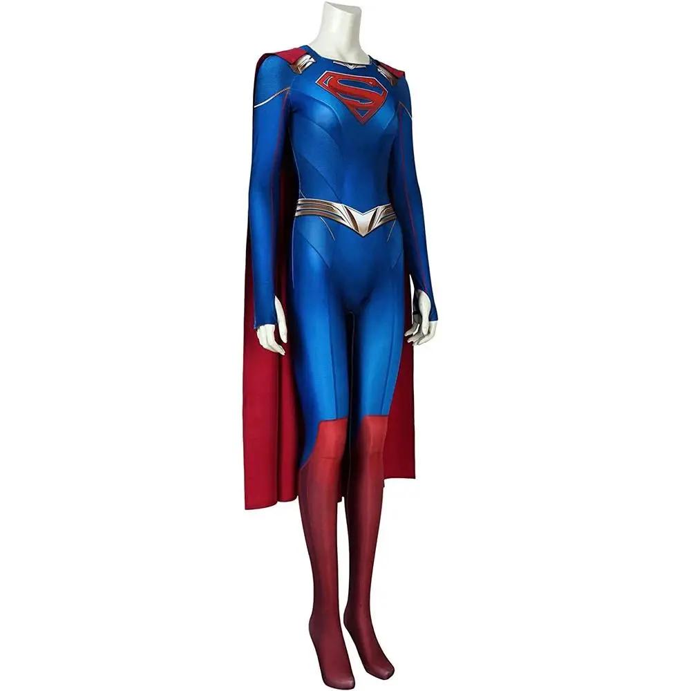 3D Supergirl Season 5 Costume Kara Zor-El Danvers Cosplay Superwoman Jumpsuit Halloween Costumes for Womloak Blue Bodysuit